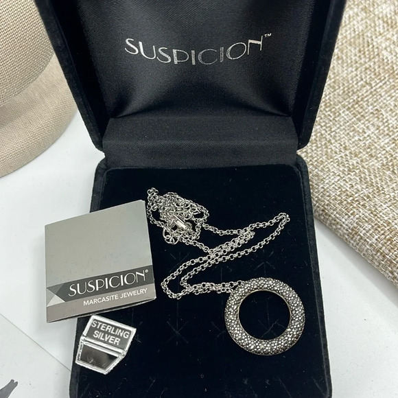 Jewelry - Vintage Sterling Silver Marcasite 16-18” Adjustable Necklace and Pendant